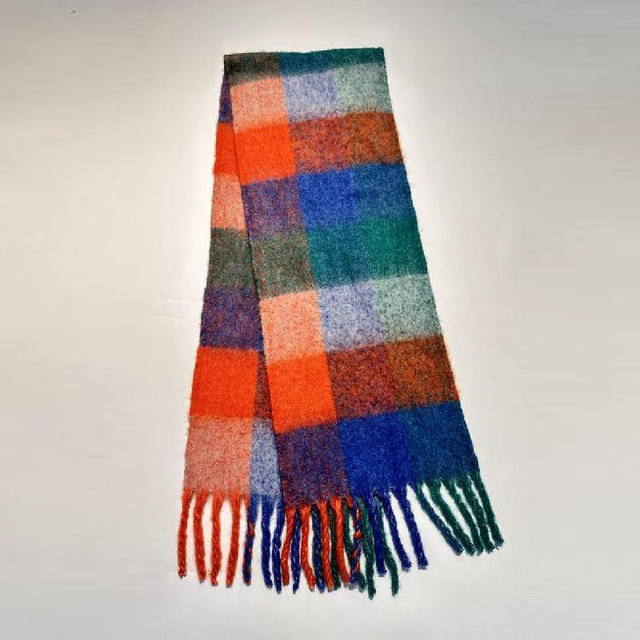 Plaid Wool Blend Woven Scarf